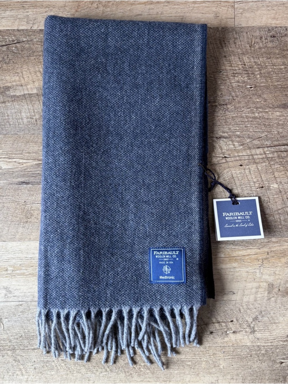 Faribault Unisex Navy Embellished Ashby Twill Ink Rolled Fringed 16x72 Scarf